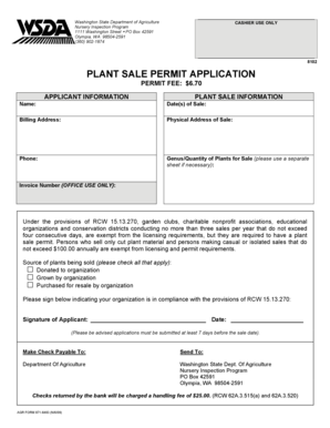 Washington State Plant Sale Permit Application