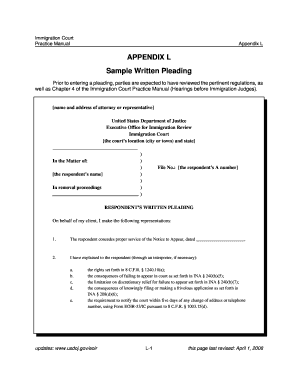 Immigration Court Written Pleading Form