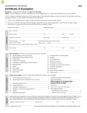 Minnesota Certificate of Exemption