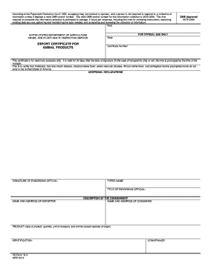 USDA Export Certificate for Animal Products