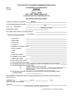 Massachusetts Boat Tax Form 2BE-1
