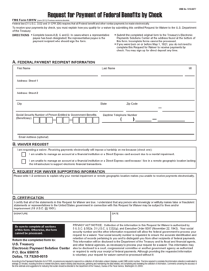 Request for Payment of Federal Benefits by Check