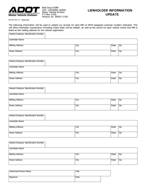 Arizona Lienholder Update Form