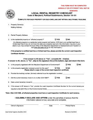 Maryland Local Rental Registry Checklist