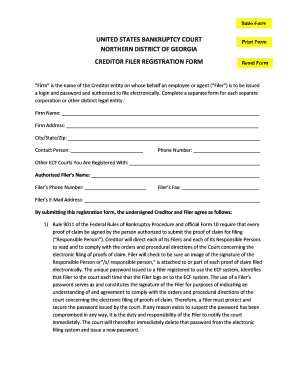 US Bankruptcy Court Creditor Filer Registration Form