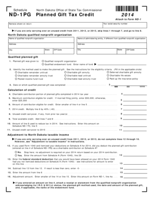North Dakota Planned Gift Tax Credit Form 2014