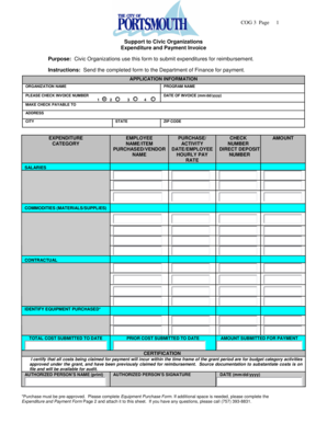 Civic Organization Expenditure and Payment Invoice