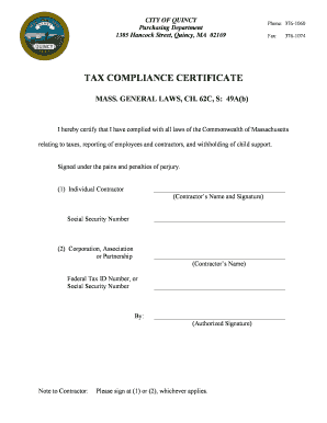 Massachusetts Tax Compliance Certificate