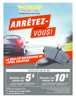 Formulaire de réclamation de rabais sur les freins Monroe