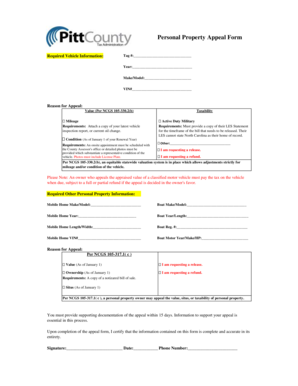 North Carolina Personal Property Appeal Form