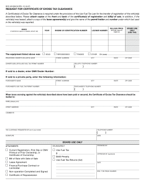 California Request for Certificate of Excise Tax Clearance