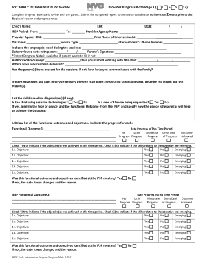 NYC Early Intervention Program Progress Note