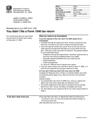 IRS Notice CP59 for Unfiled 2005 Tax Return
