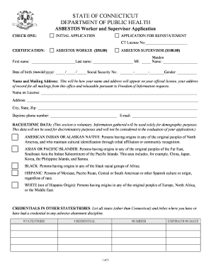 Connecticut Asbestos Worker and Supervisor Application