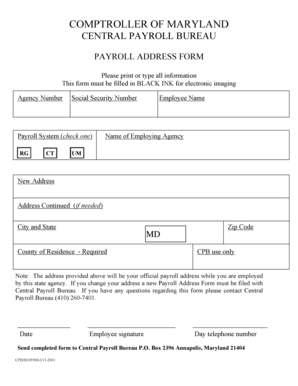 Maryland Payroll Address Form