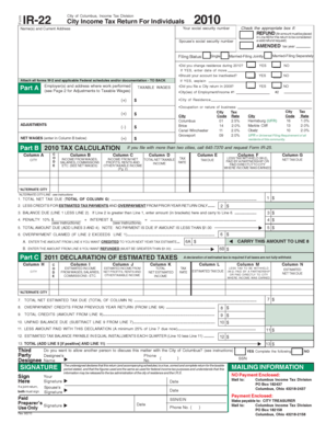 City of Columbus Income Tax Return for Individuals