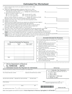 Illinois IL-1040-ES Estimated Income Tax Payment Form 2012