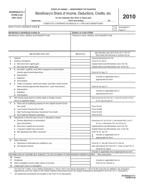 Hawaii Schedule K-1 Form N-40