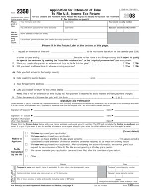 IRS Form 2350 Extension Request