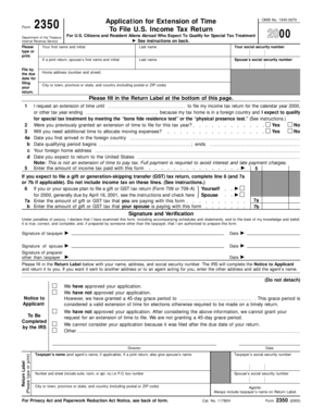 Form 2350 Application for Extension of Time
