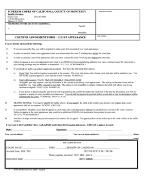California Court Appearance Counter Advice Form