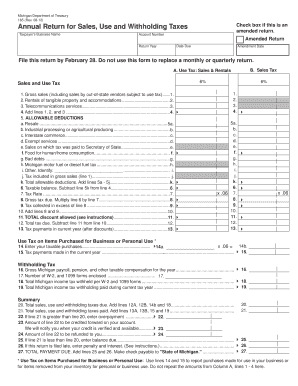 Michigan Annual Return for Sales, Use and Withholding Taxes