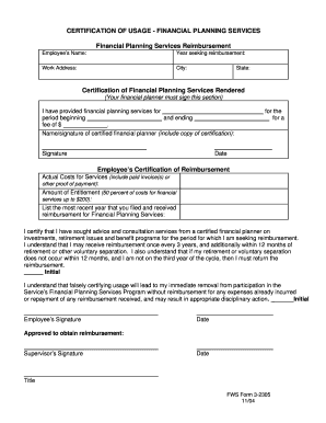 Certification of Usage - Financial Planning Services