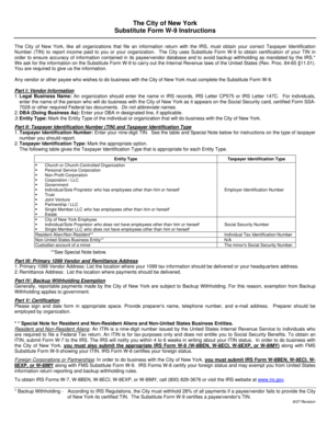 City of New York Substitute Form W-9
