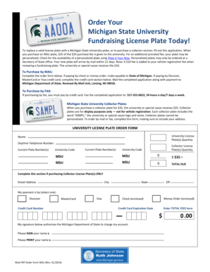 Michigan State University Fundraising License Plate Application