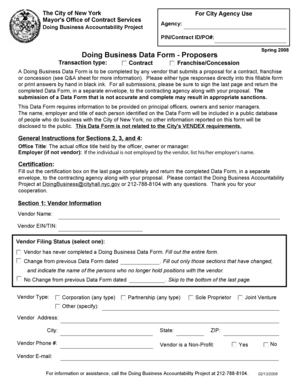 Doing Business Data Form