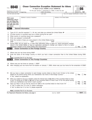 Form 8840 Closer Connection Exception Statement