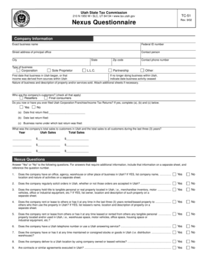 Utah Nexus Questionnaire TC-51