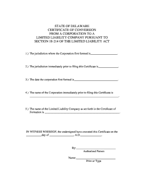 Certificate of Conversion to Delaware LLC
