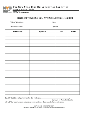 District 75 Workshop Attendance Sign-In Sheet