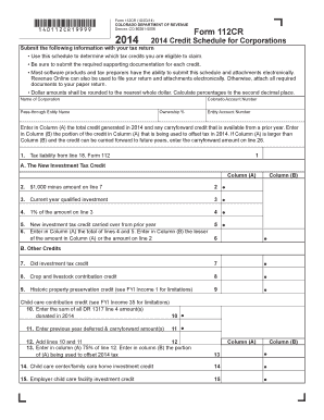 Colorado 2014 Credit Schedule for Corporations