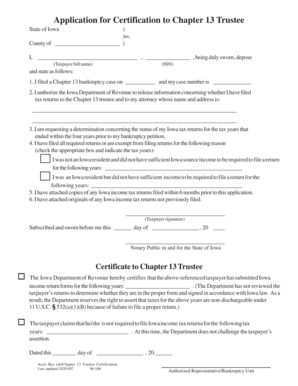 Application for Certification to Chapter 13 Trustee