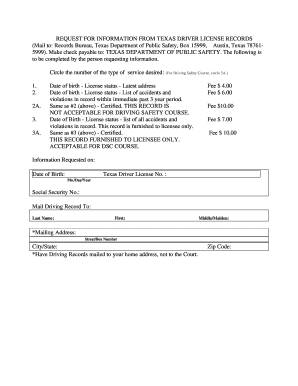Texas Driver License Records Request Form