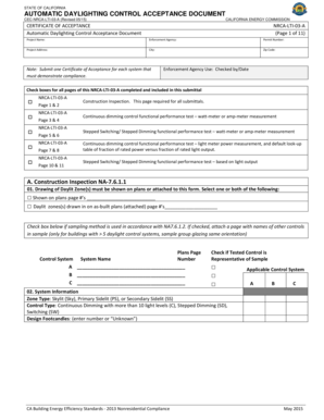 California Automatic Daylighting Control Acceptance Document