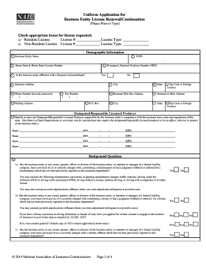 Uniform Application for Business Entity License Renewal