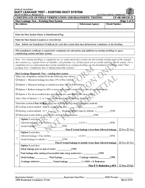 California Duct Leakage Test Certificate