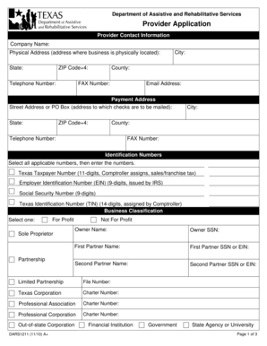 Texas Provider Application Form