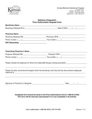 Kansas Nabilone Prior Authorization Request Form