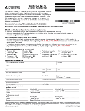 Washington Combative Sports License Application