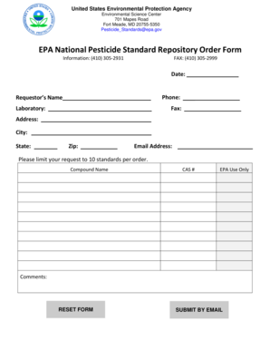 EPA National Pesticide Standard Repository Order Form
