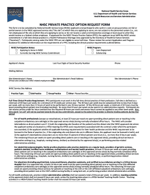 NHSC Private Practice Option Request Form