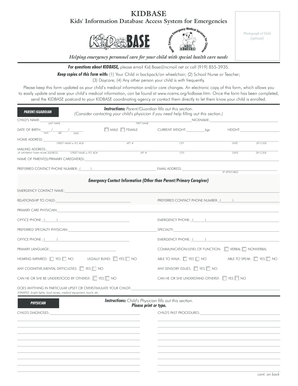 KIDBASE Child Emergency Medical Form
