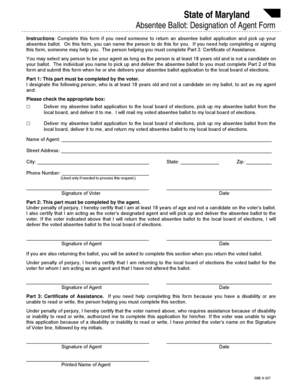 Maryland Absentee Ballot Agent Designation Form
