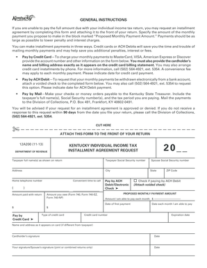 Kentucky Individual Income Tax Installment Agreement Request