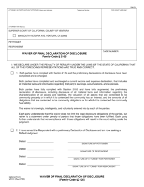 California Waiver of Final Declaration of Disclosure