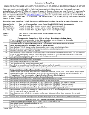 Wine Authorized Representative Certificate of Approval Holders Summary Tax Report